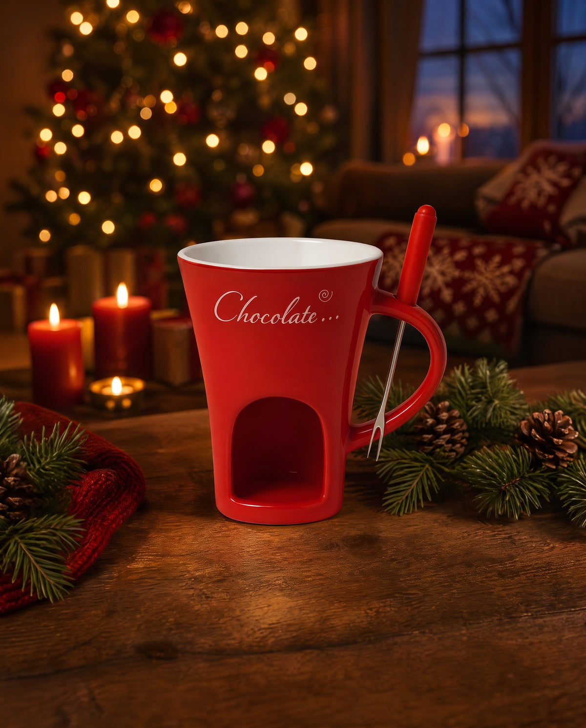 Red Christmas Chocolate Fondue Mug