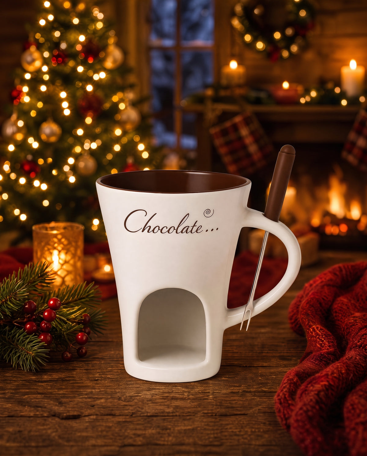 White Christmas Chocolate Fondue Mug